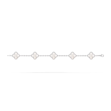 Van Cleef & Arpels Vintage Alhambra 5-Motif White Mother-of-Pearl Bracelet in 18K White Gold