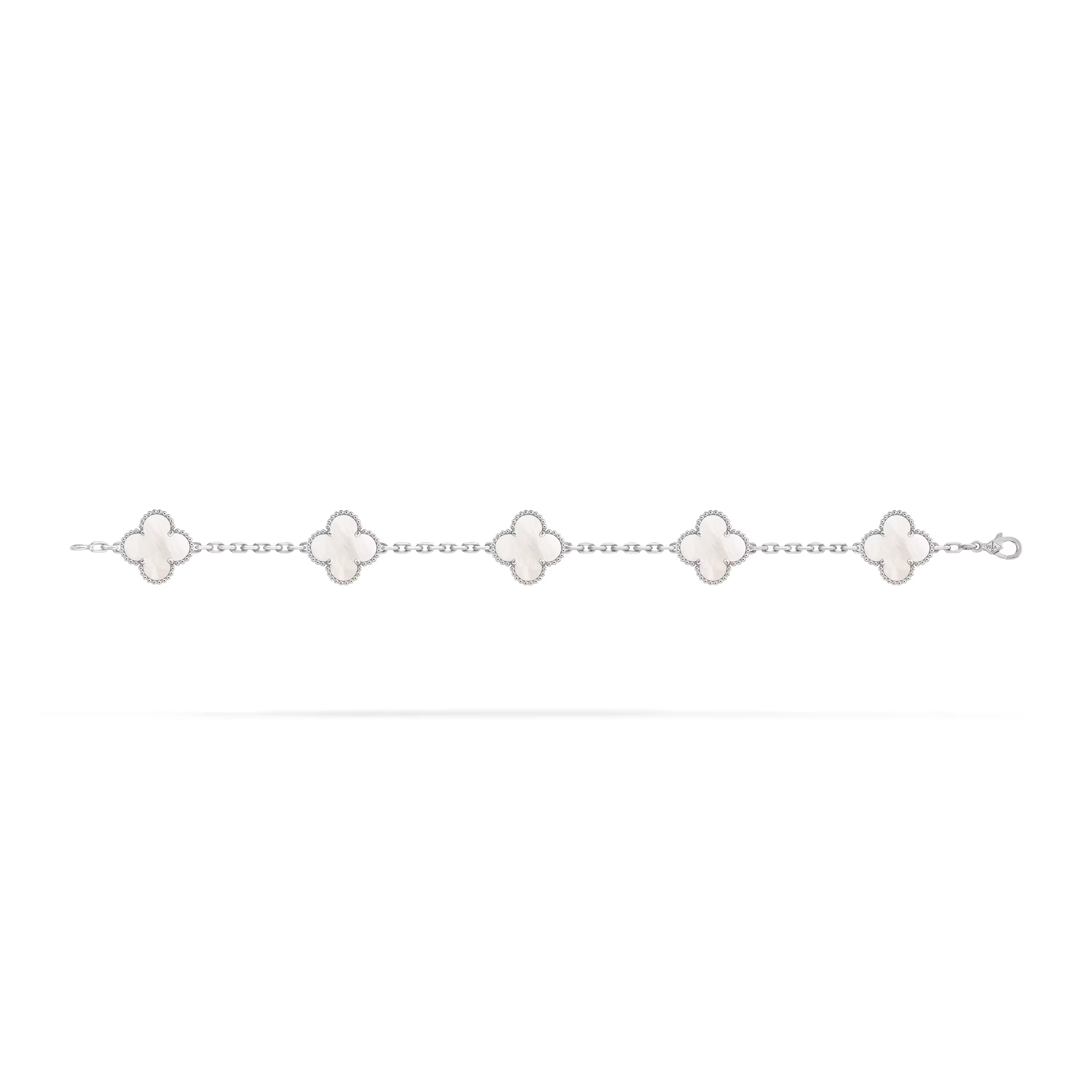 Van Cleef & Arpels Vintage Alhambra 5-Motif White Mother-of-Pearl Bracelet in 18K White Gold
