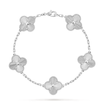 Van Cleef & Arpels Vintage Alhambra 5-Motif Guilloché Bracelet in 18K White Gold