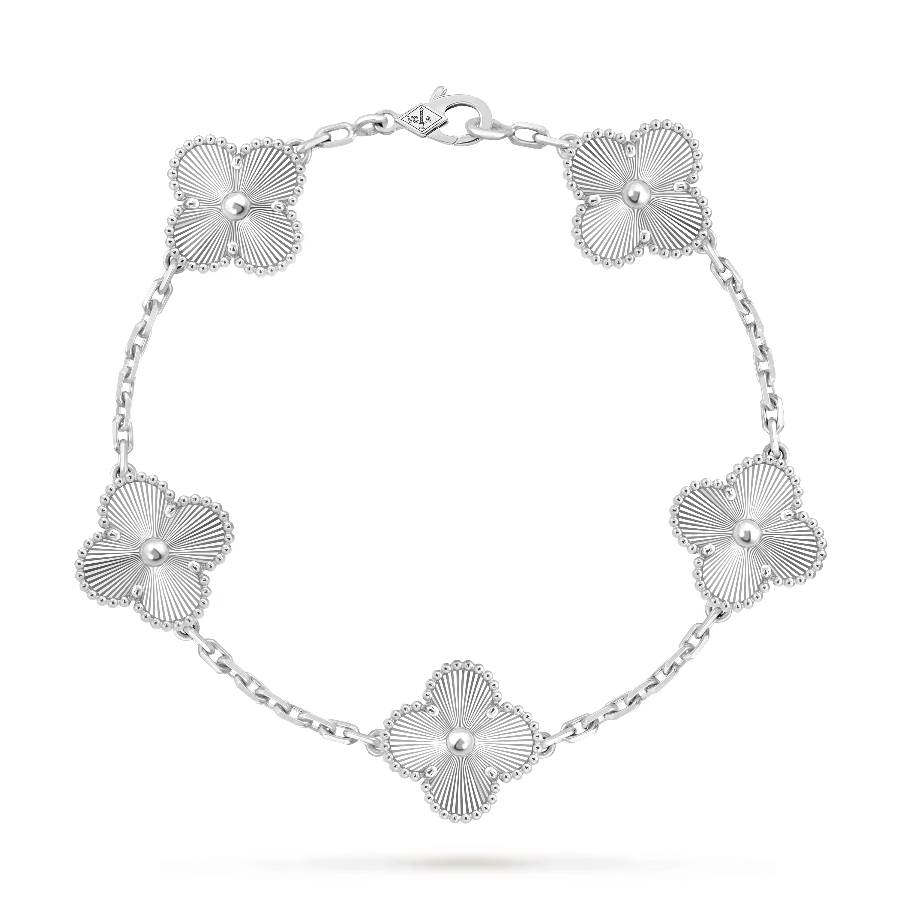 Van Cleef & Arpels Vintage Alhambra 5-Motif Guilloché Bracelet in 18K White Gold