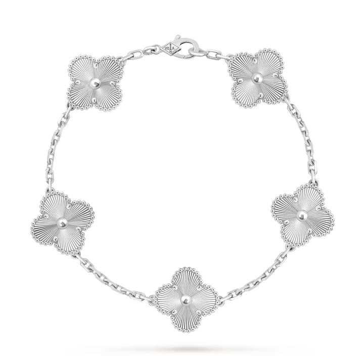 Van Cleef & Arpels Vintage Alhambra 5-Motif Guilloché Bracelet in 18K White Gold