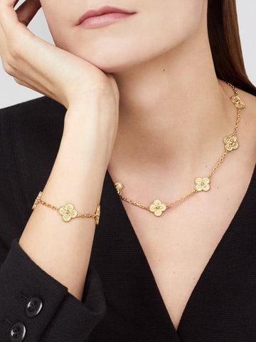 Van Cleef & Arpels Vintage Alhambra 5-Motif Guilloché Bracelet in 18K Yellow Gold