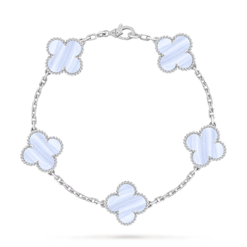 Van Cleef & Arpels Vintage Alhambra 5-Motif Purple Agate Bracelet in 18K White Gold