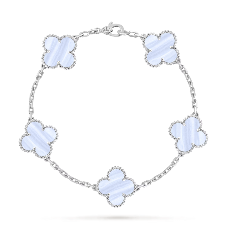 Van Cleef & Arpels Vintage Alhambra 5-Motif Purple Agate Bracelet in 18K White Gold