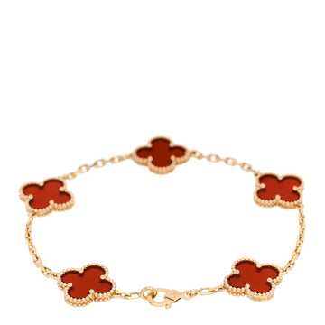 Van Cleef & Arpels Vintage Alhambra 5-Motif Red Clover Bracelet in 18K Yellow Gold