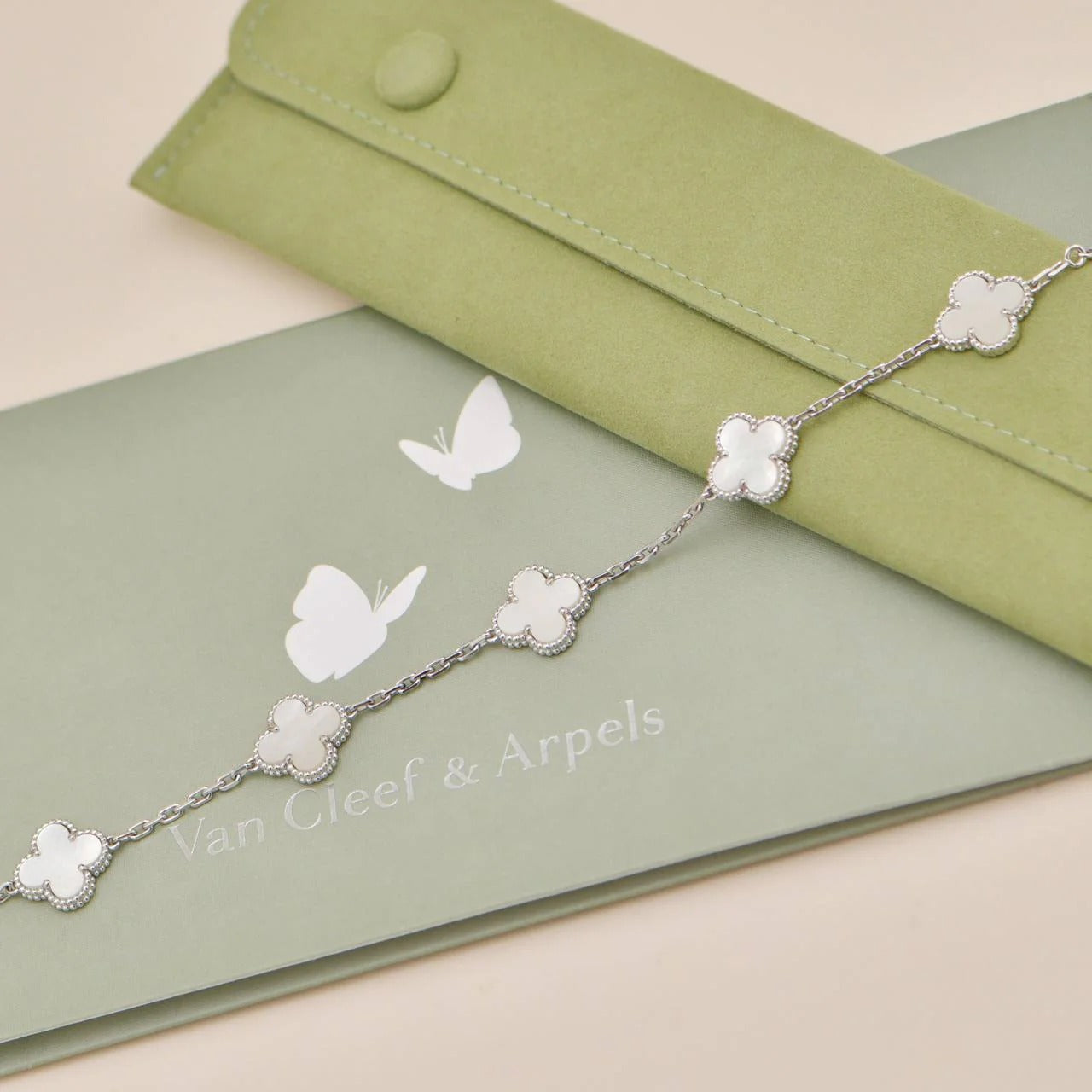Van Cleef & Arpels Vintage Alhambra 5-Motif White Mother-of-Pearl Bracelet in 18K White Gold