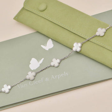 Van Cleef & Arpels Vintage Alhambra 5-Motif White Mother-of-Pearl Bracelet in 18K White Gold