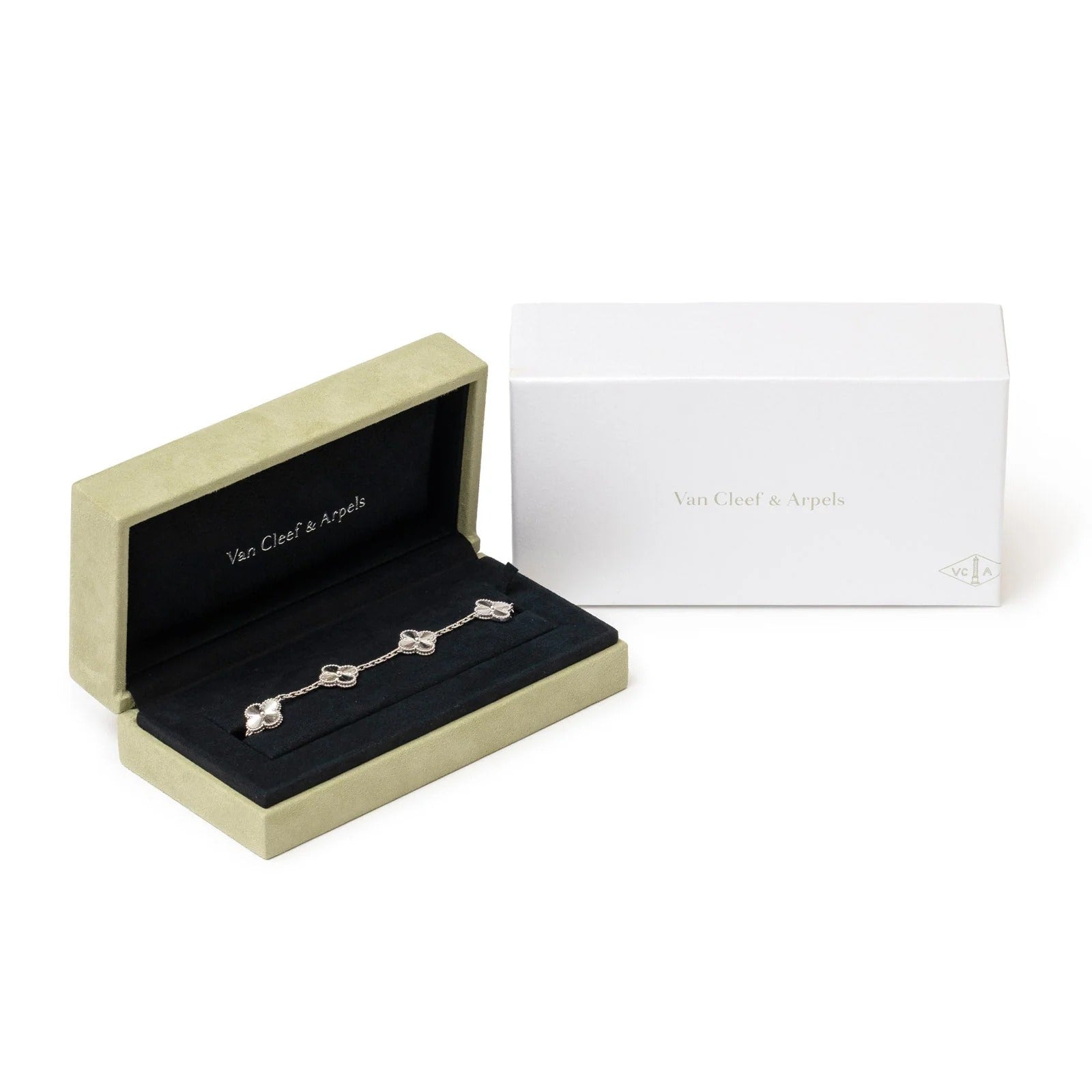 Van Cleef & Arpels Vintage Alhambra 5-Motif Guilloché Bracelet in 18K White Gold