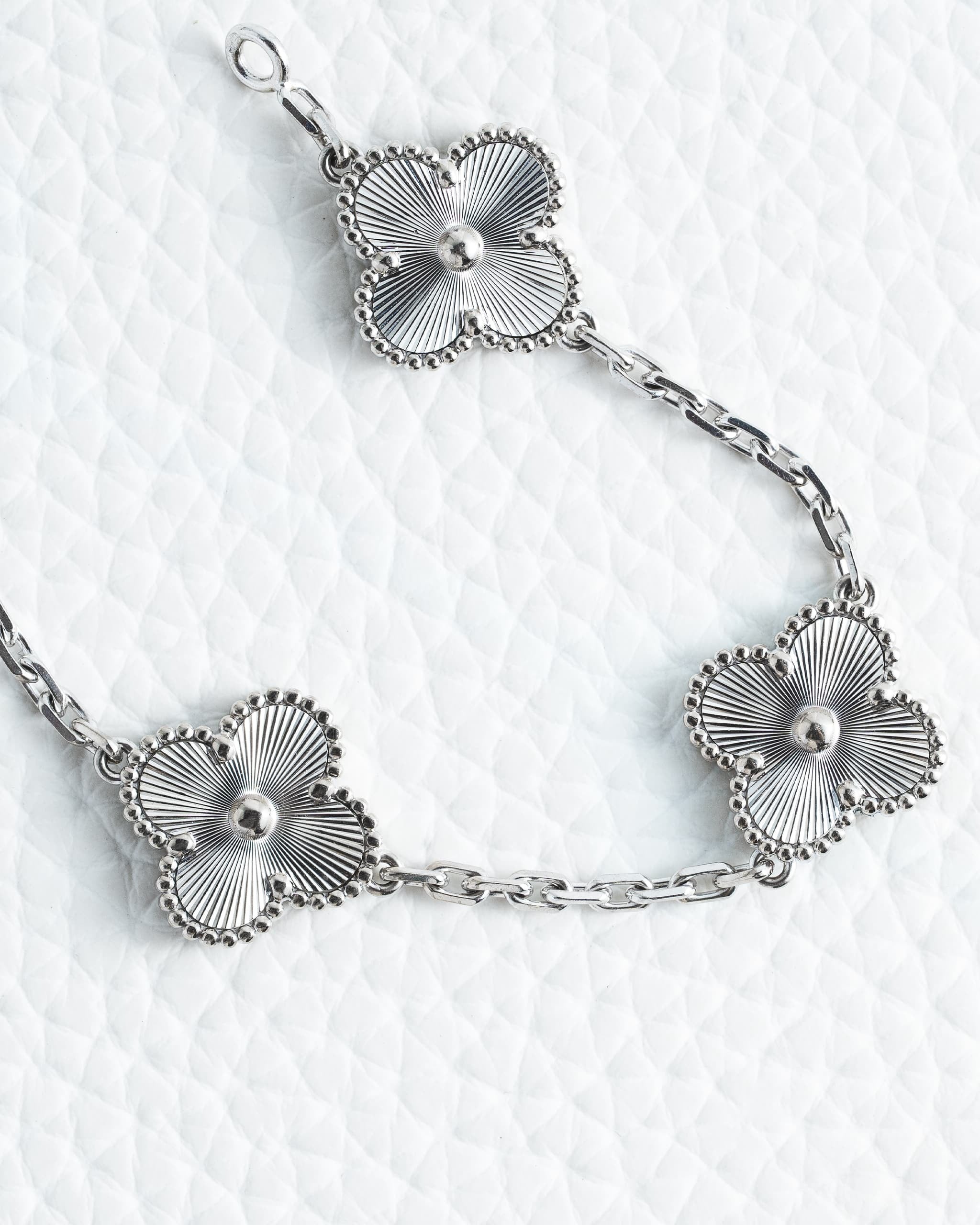 Van Cleef & Arpels Vintage Alhambra 5-Motif Guilloché Bracelet in 18K White Gold