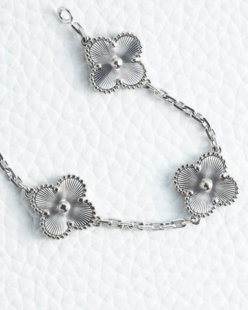 Van Cleef & Arpels Vintage Alhambra 5-Motif Guilloché Bracelet in 18K White Gold