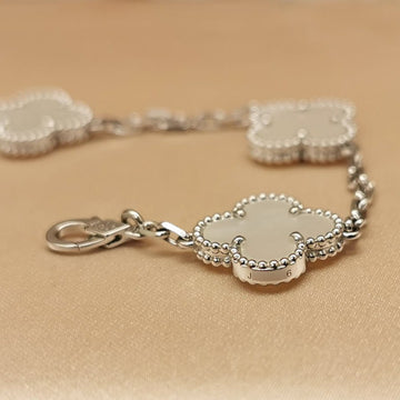 Van Cleef & Arpels Vintage Alhambra 5-Motif White Mother-of-Pearl Bracelet in 18K White Gold