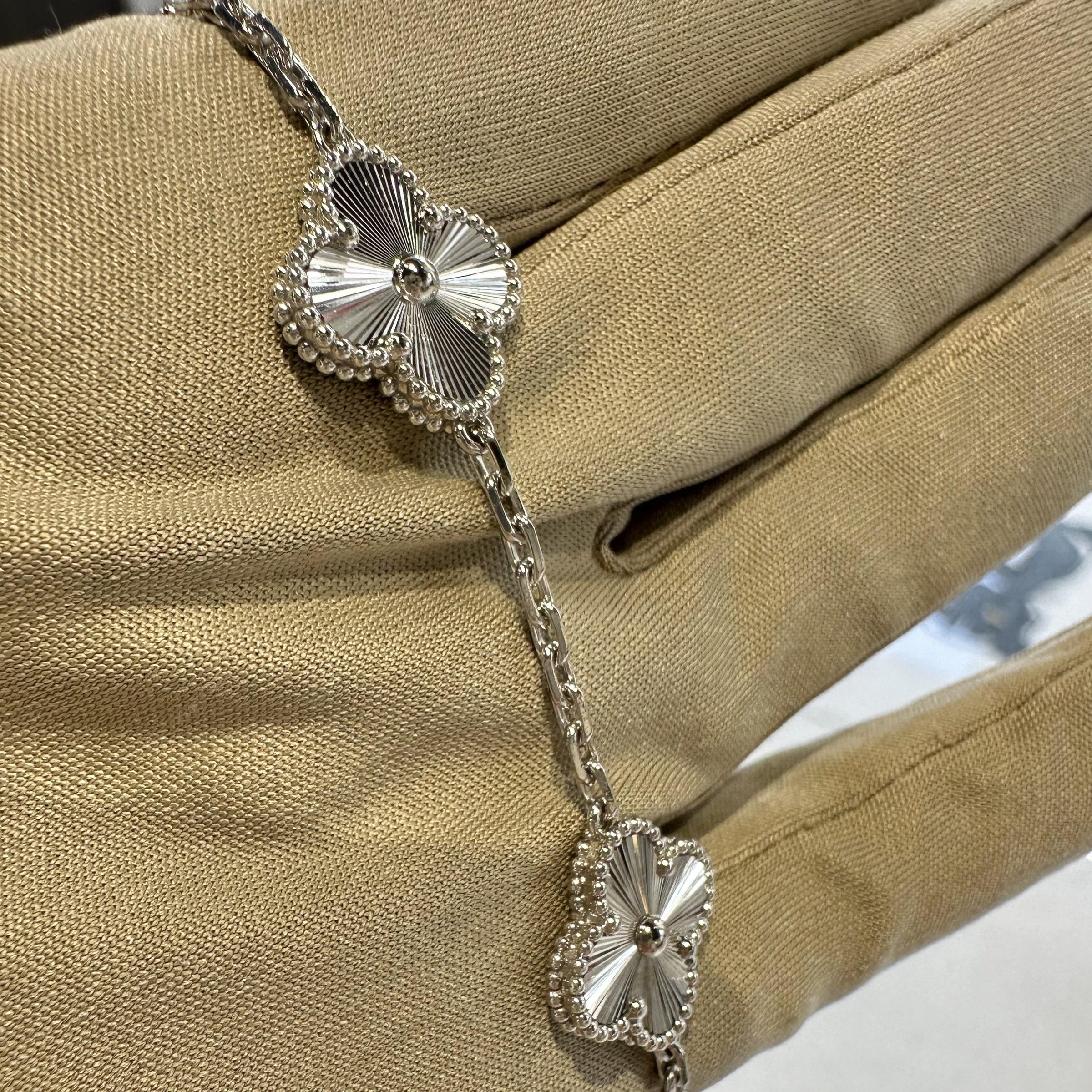 Van Cleef & Arpels Vintage Alhambra 5-Motif Guilloché Bracelet in 18K White Gold