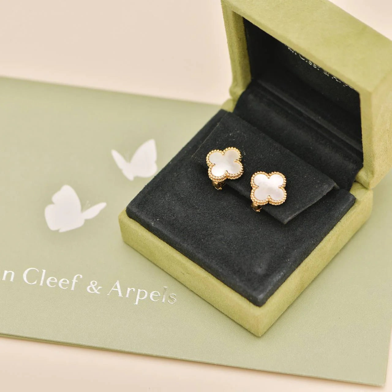 Van Cleef & Arpels Vintage Alhambra Medium Mother of Pearl Stud Earrings in 18K Yellow Gold