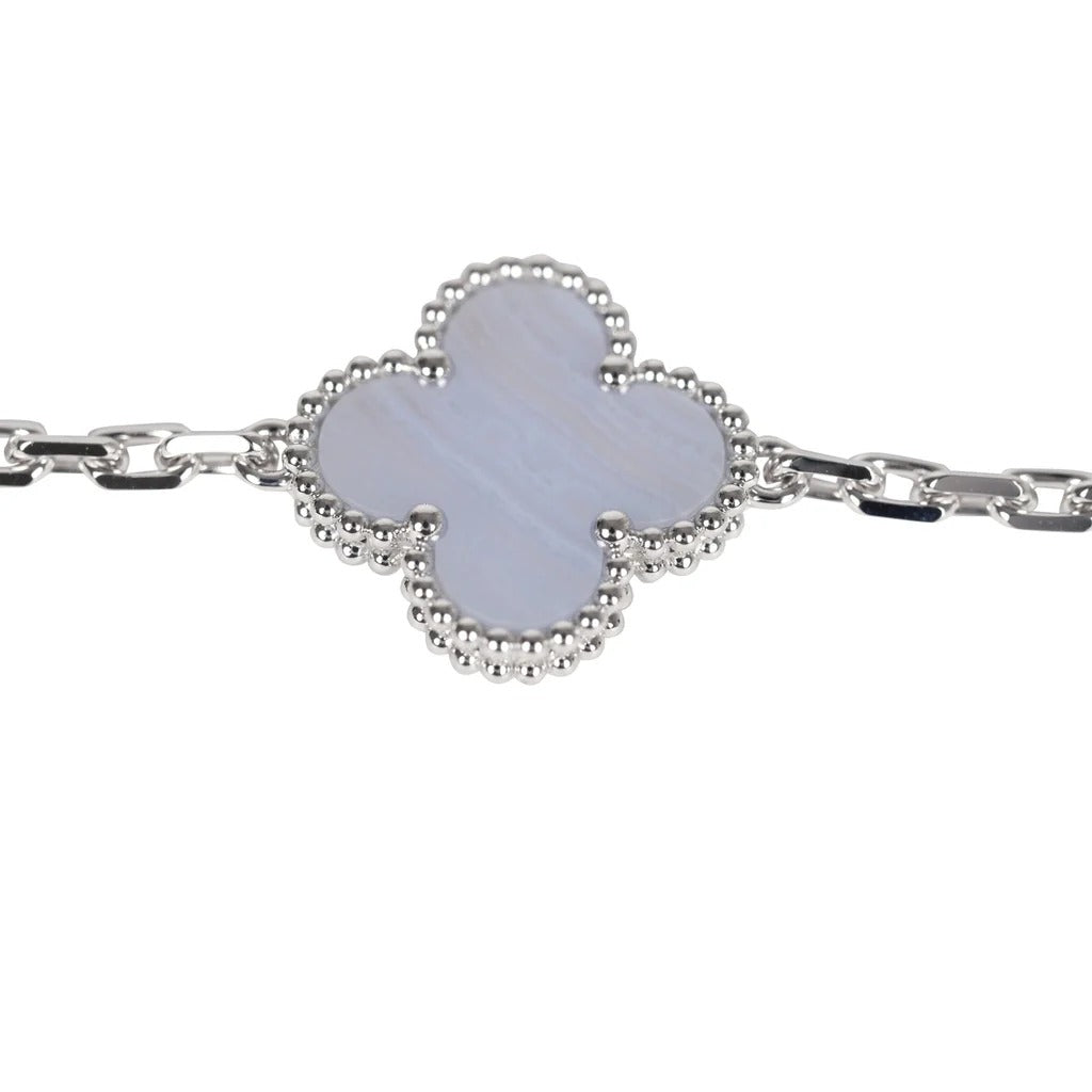 Van Cleef & Arpels Vintage Alhambra 5-Motif Purple Agate Bracelet in 18K White Gold