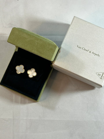 Van Cleef & Arpels Vintage Alhambra Medium Mother of Pearl Stud Earrings in 18K Yellow Gold