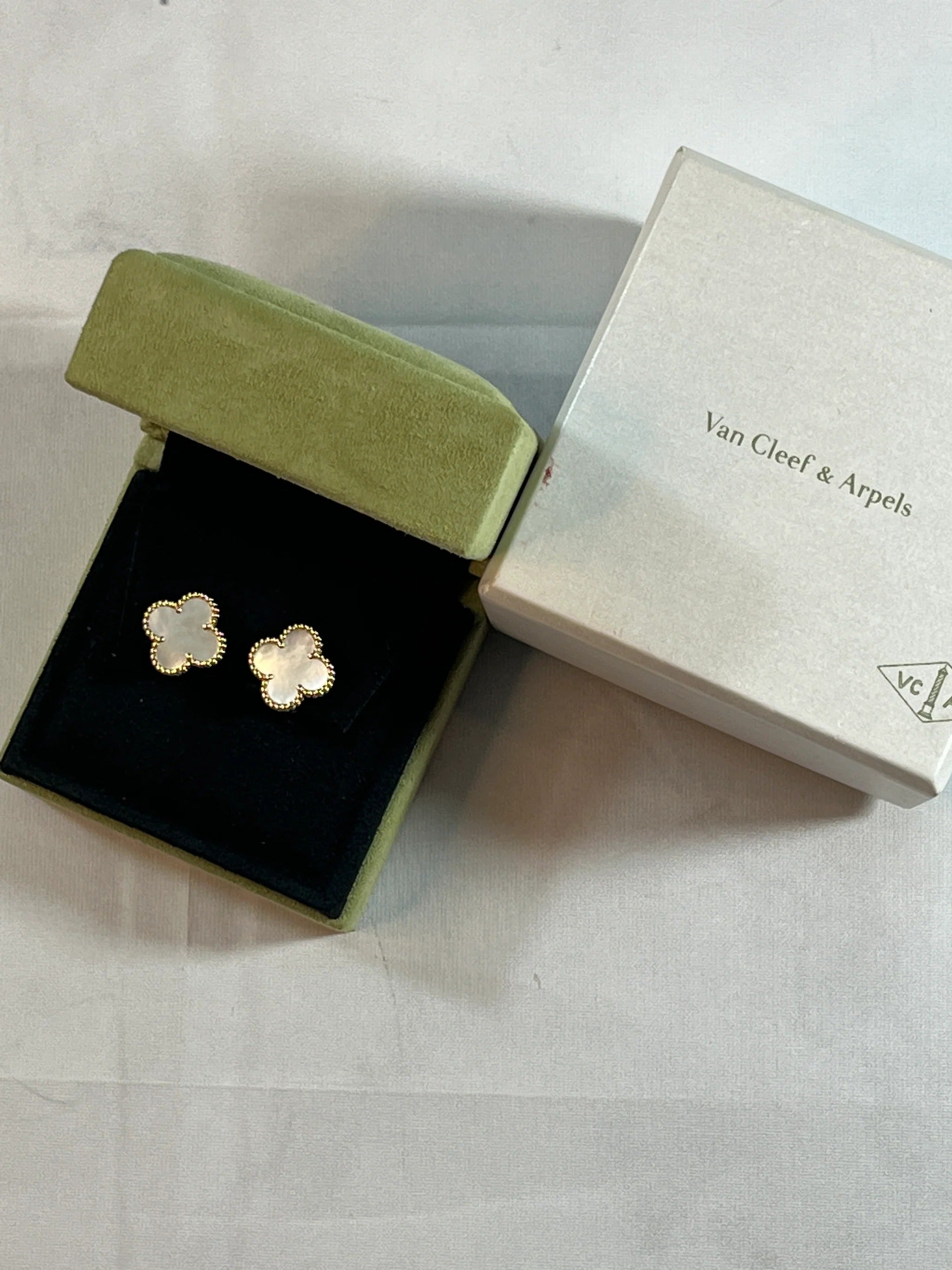 Van Cleef & Arpels Vintage Alhambra Medium Mother of Pearl Stud Earrings in 18K Yellow Gold