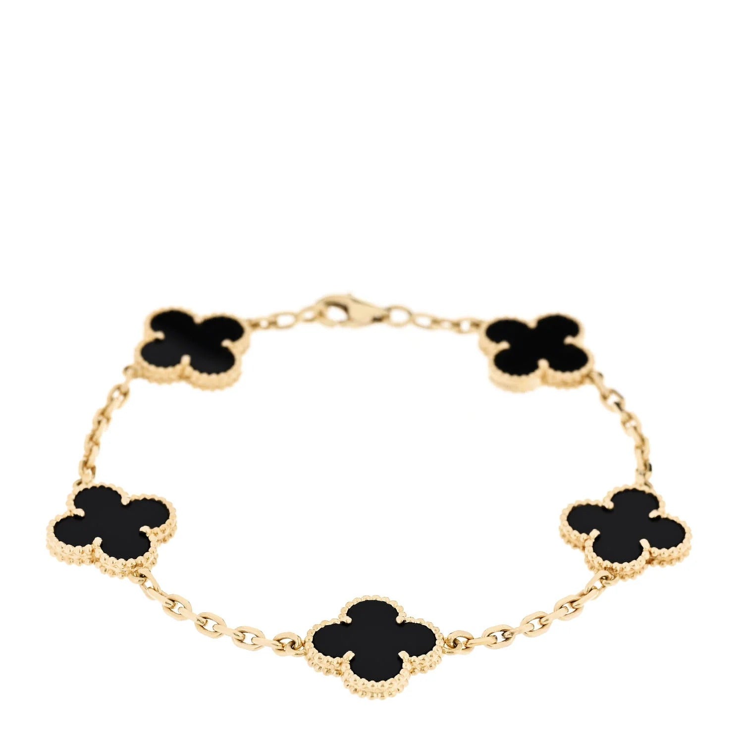Van Cleef & Arpels Vintage Alhambra 5-Motif Onyx Bracelet in 18K Yellow Gold