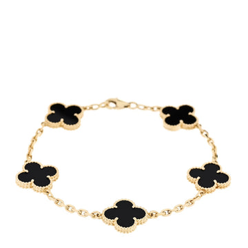 Van Cleef & Arpels Vintage Alhambra 5-Motif Onyx Bracelet in 18K Yellow Gold