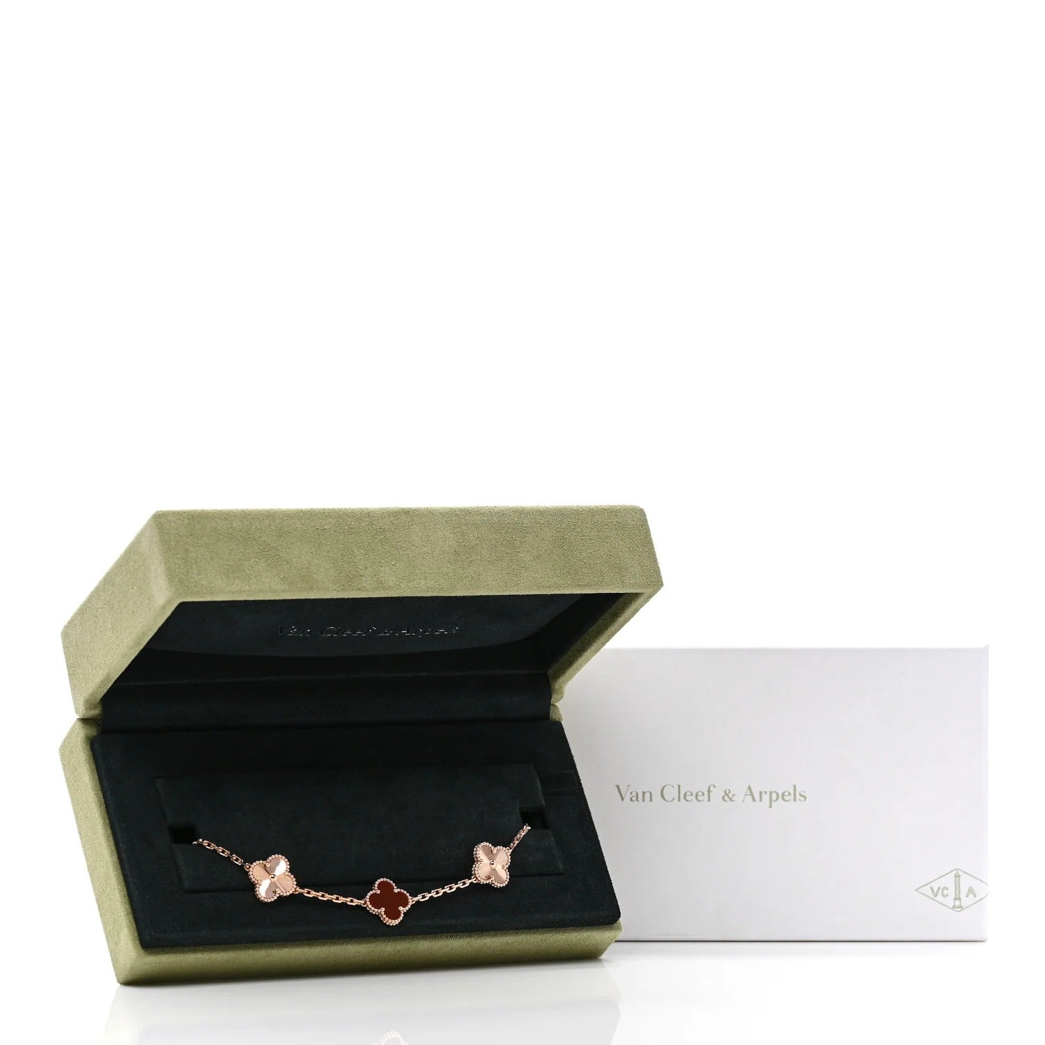 Van Cleef & Arpels Vintage Alhambra 5-Motif Carnelian & Guilloché Bracelet in 18K Rose Gold