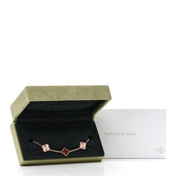 Van Cleef & Arpels Vintage Alhambra 5-Motif Carnelian & Guilloché Bracelet in 18K Rose Gold