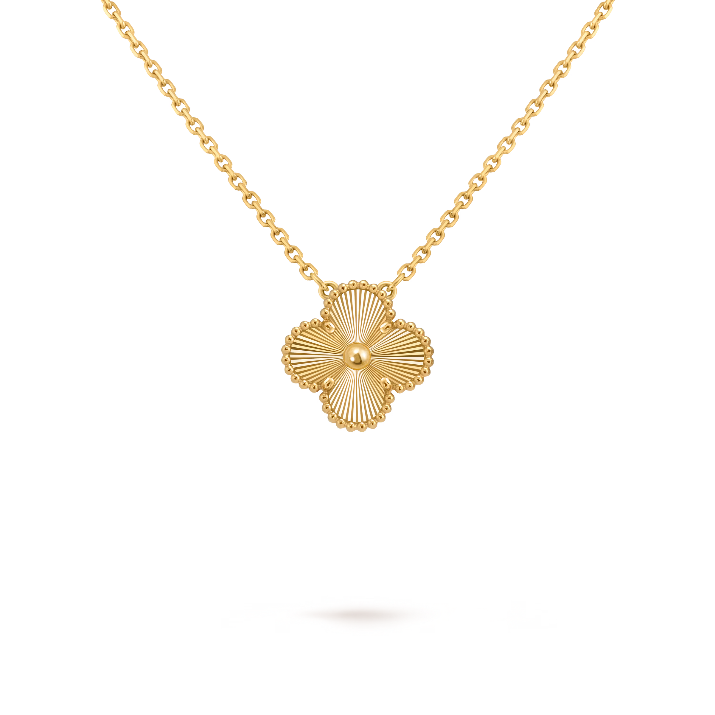 Van Cleef & Arpels Vintage Alhambra 18K Yellow Gold Guilloché Pendant Necklace
