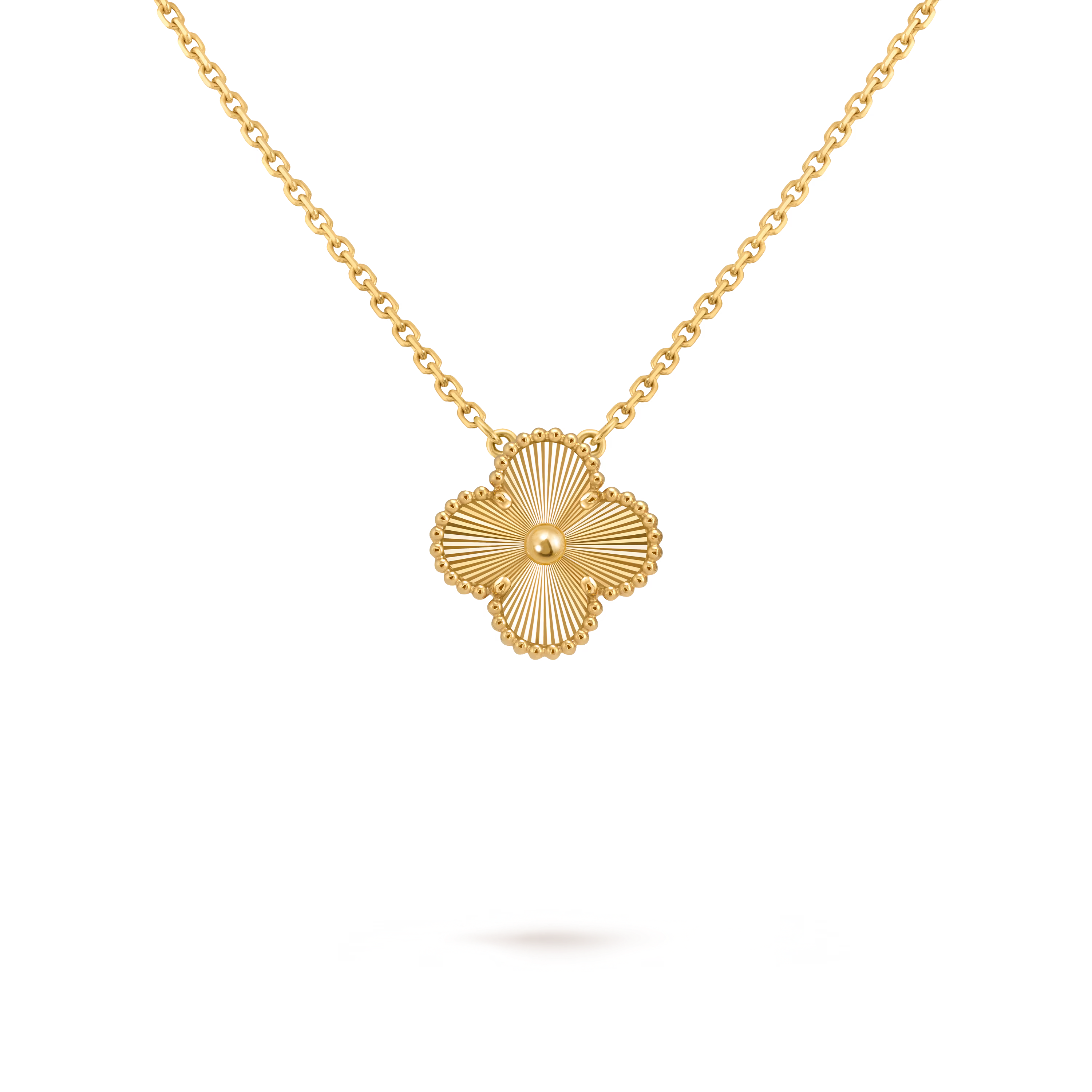 Van Cleef & Arpels Vintage Alhambra 18K Yellow Gold Guilloché Pendant Necklace