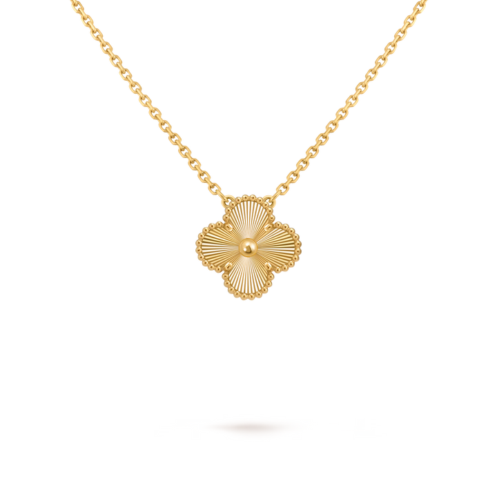Van Cleef & Arpels Vintage Alhambra 18K Yellow Gold Guilloché Pendant Necklace