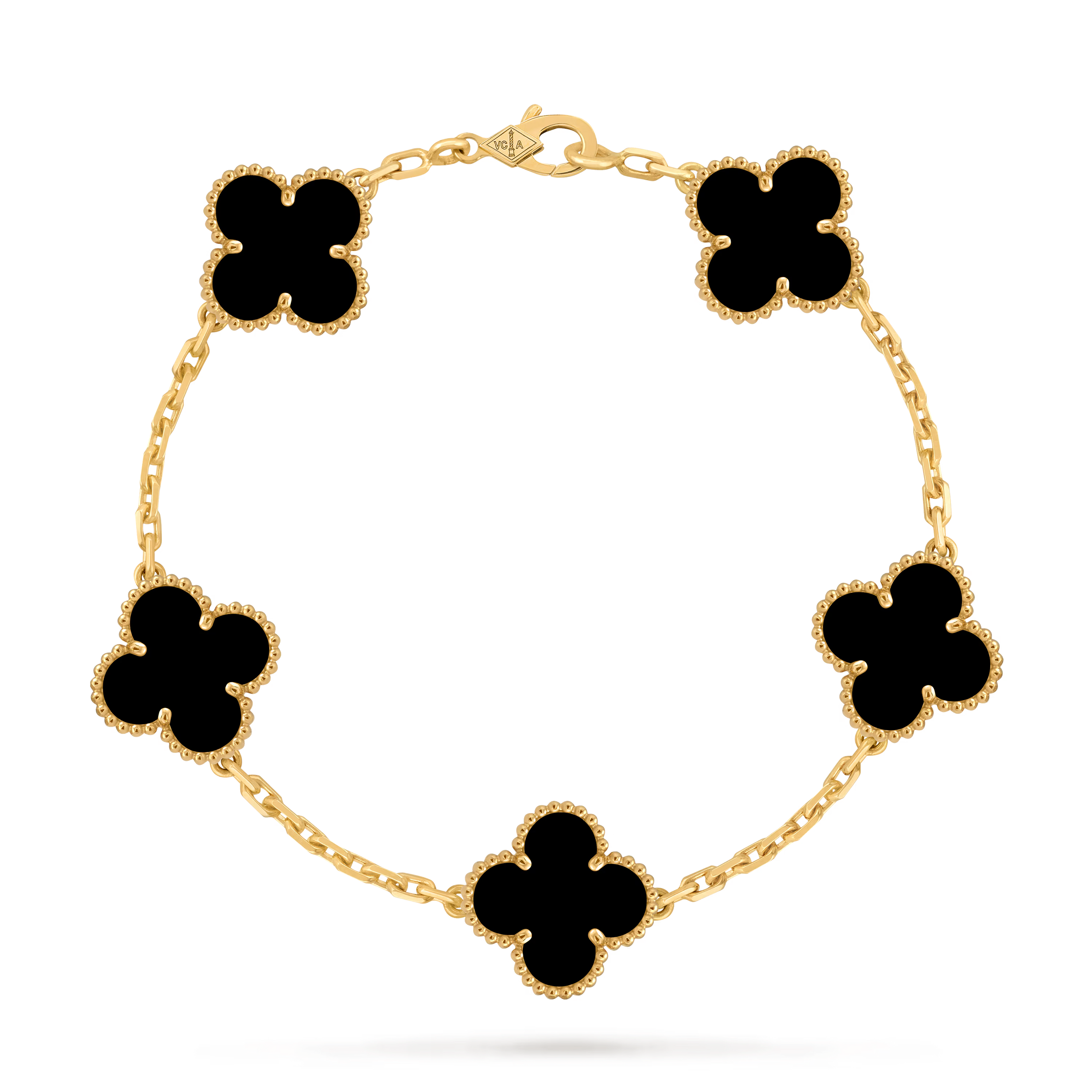 Van Cleef & Arpels Vintage Alhambra 5-Motif Onyx Bracelet in 18K Yellow Gold