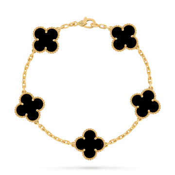 Van Cleef & Arpels Vintage Alhambra 5-Motif Onyx Bracelet in 18K Yellow Gold