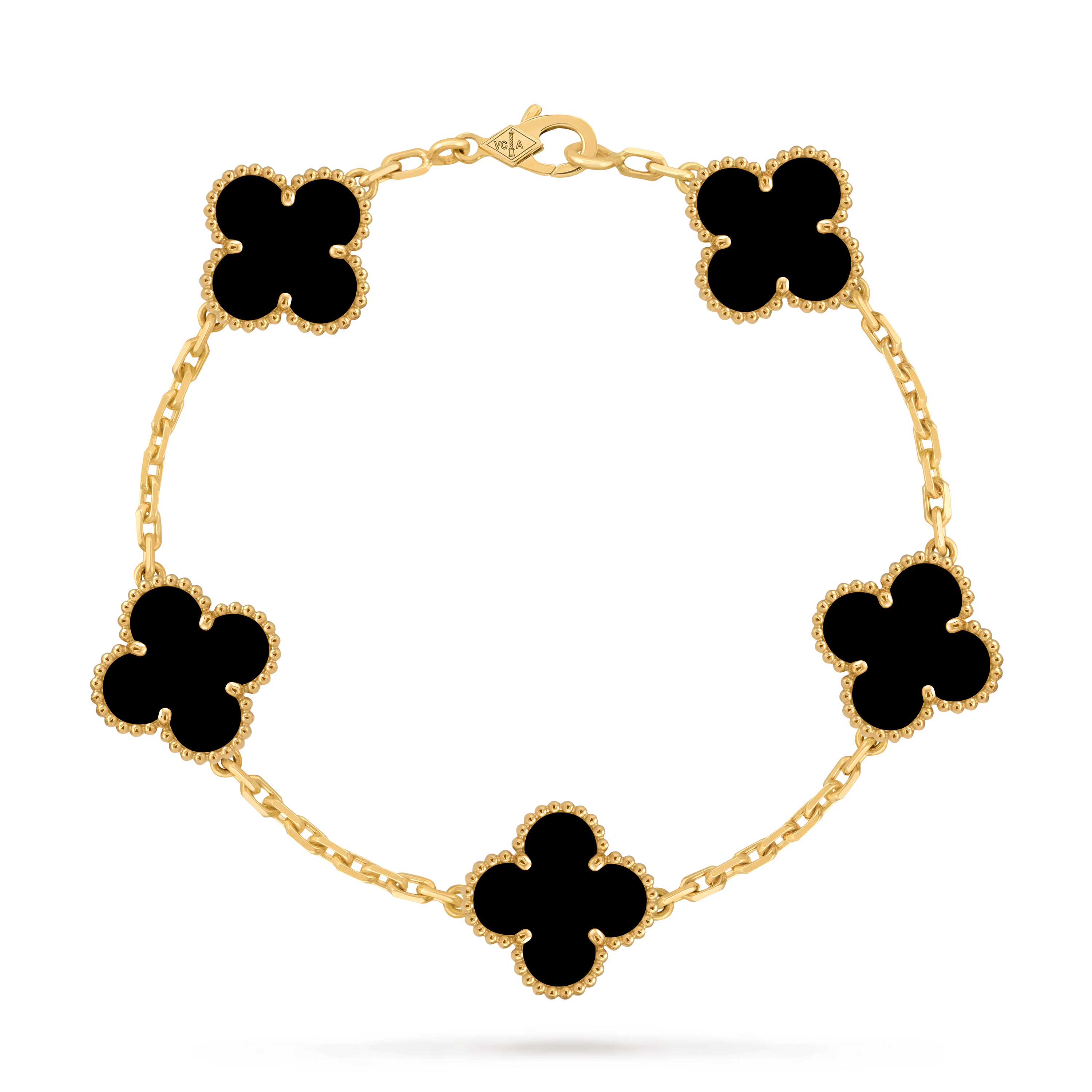 Van Cleef & Arpels Vintage Alhambra 5-Motif Onyx Bracelet in 18K Yellow Gold