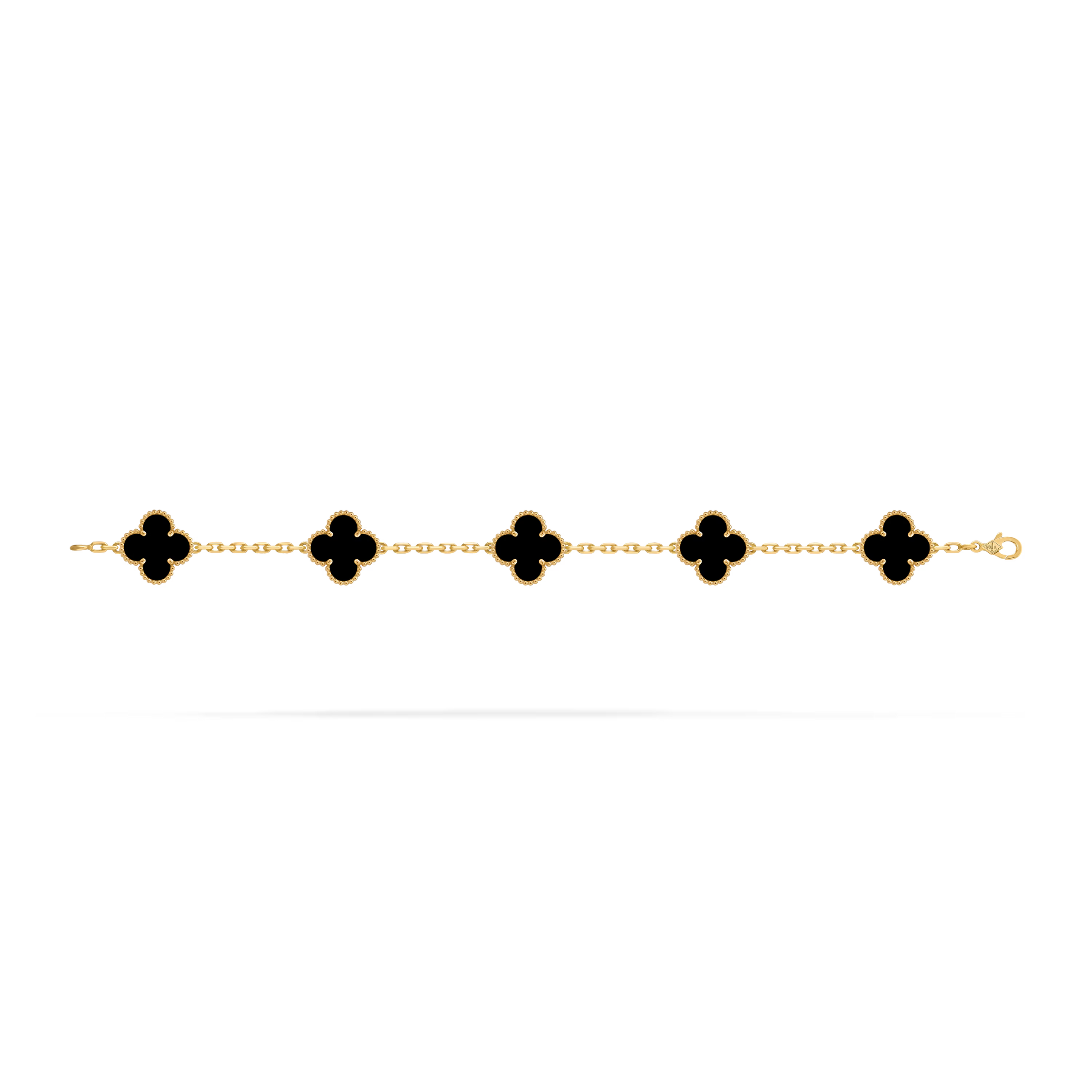 Van Cleef & Arpels Vintage Alhambra 5-Motif Onyx Bracelet in 18K Yellow Gold
