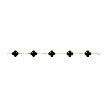 Van Cleef & Arpels Vintage Alhambra 5-Motif Onyx Bracelet in 18K Yellow Gold