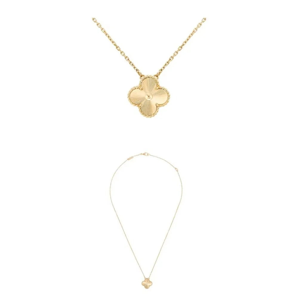 Van Cleef & Arpels Vintage Alhambra 18K Yellow Gold Guilloché Pendant Necklace