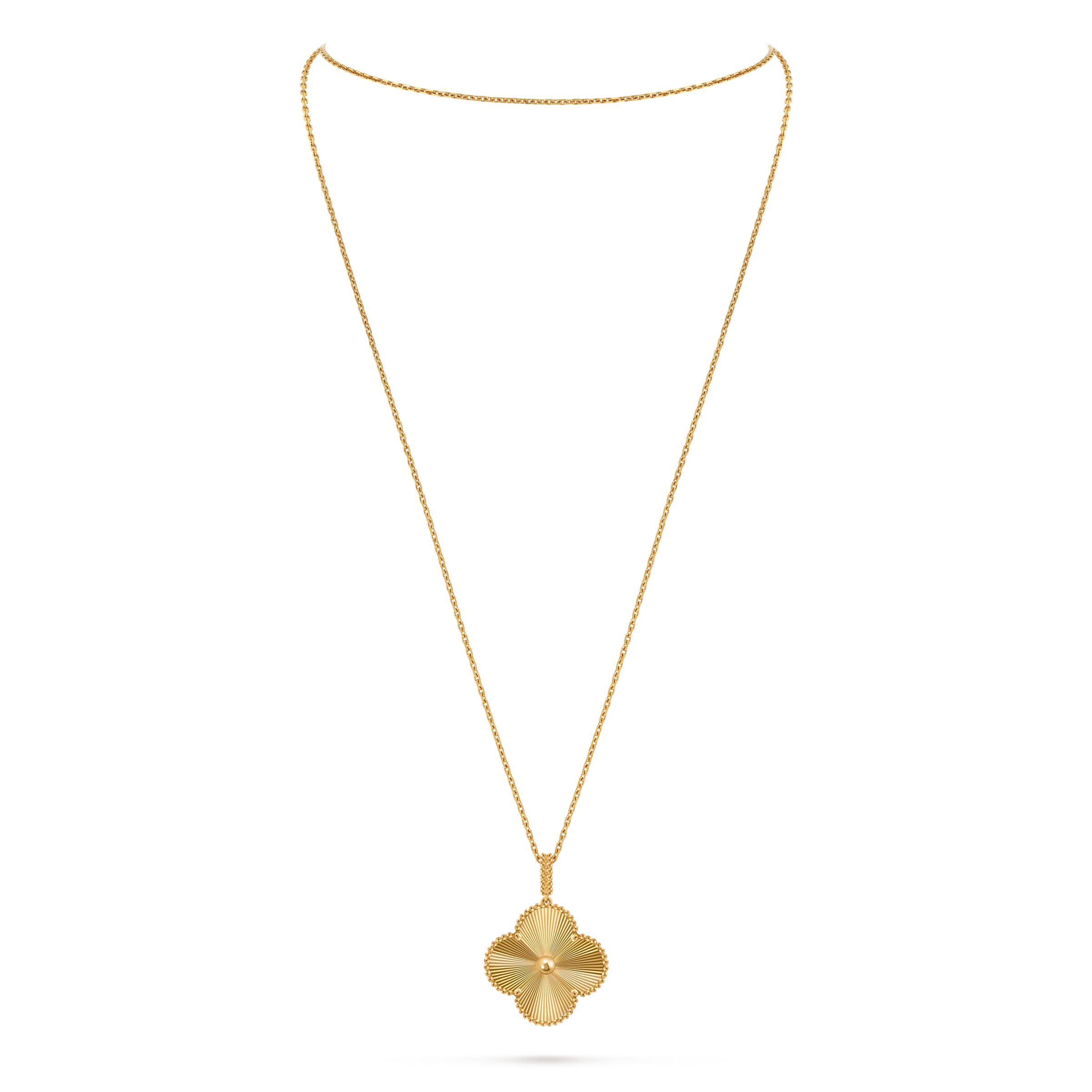 Van Cleef & Arpels Vintage Alhambra 18K Yellow Gold Guilloché Pendant Necklace