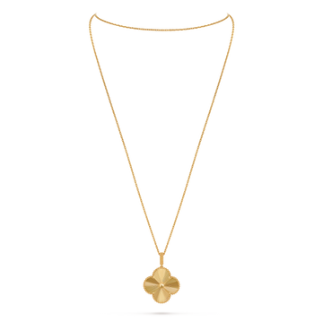 Van Cleef & Arpels Vintage Alhambra 18K Yellow Gold Guilloché Pendant Necklace