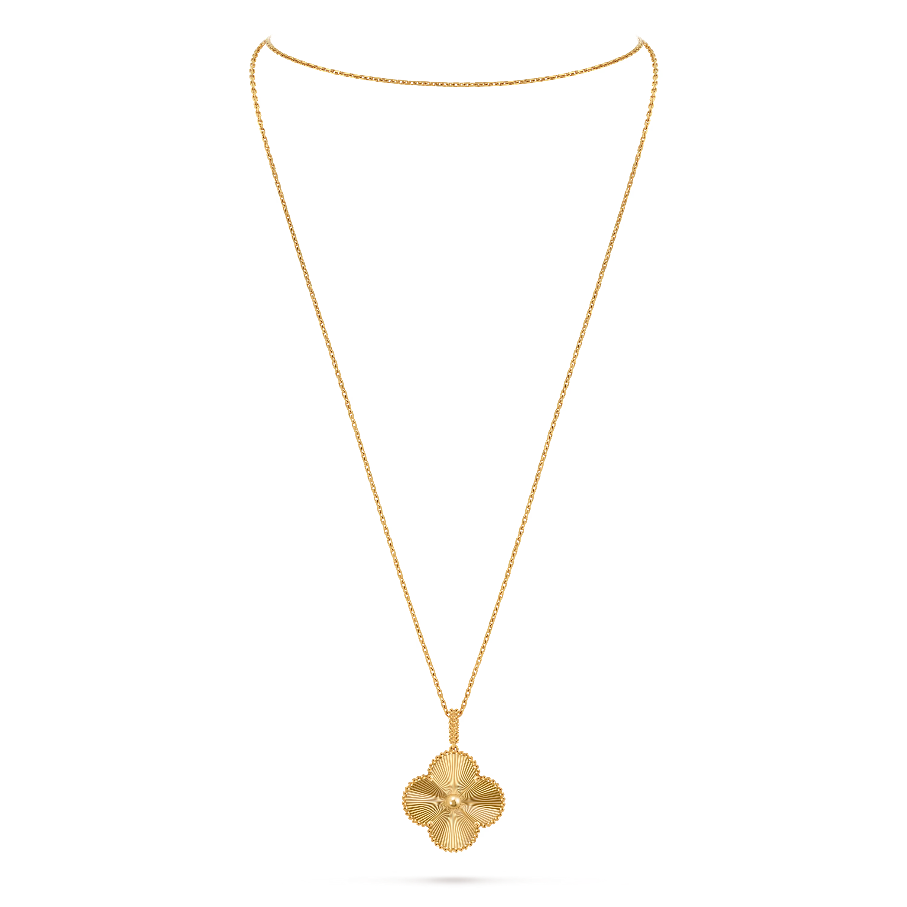 Van Cleef & Arpels Vintage Alhambra 18K Yellow Gold Guilloché Pendant Necklace