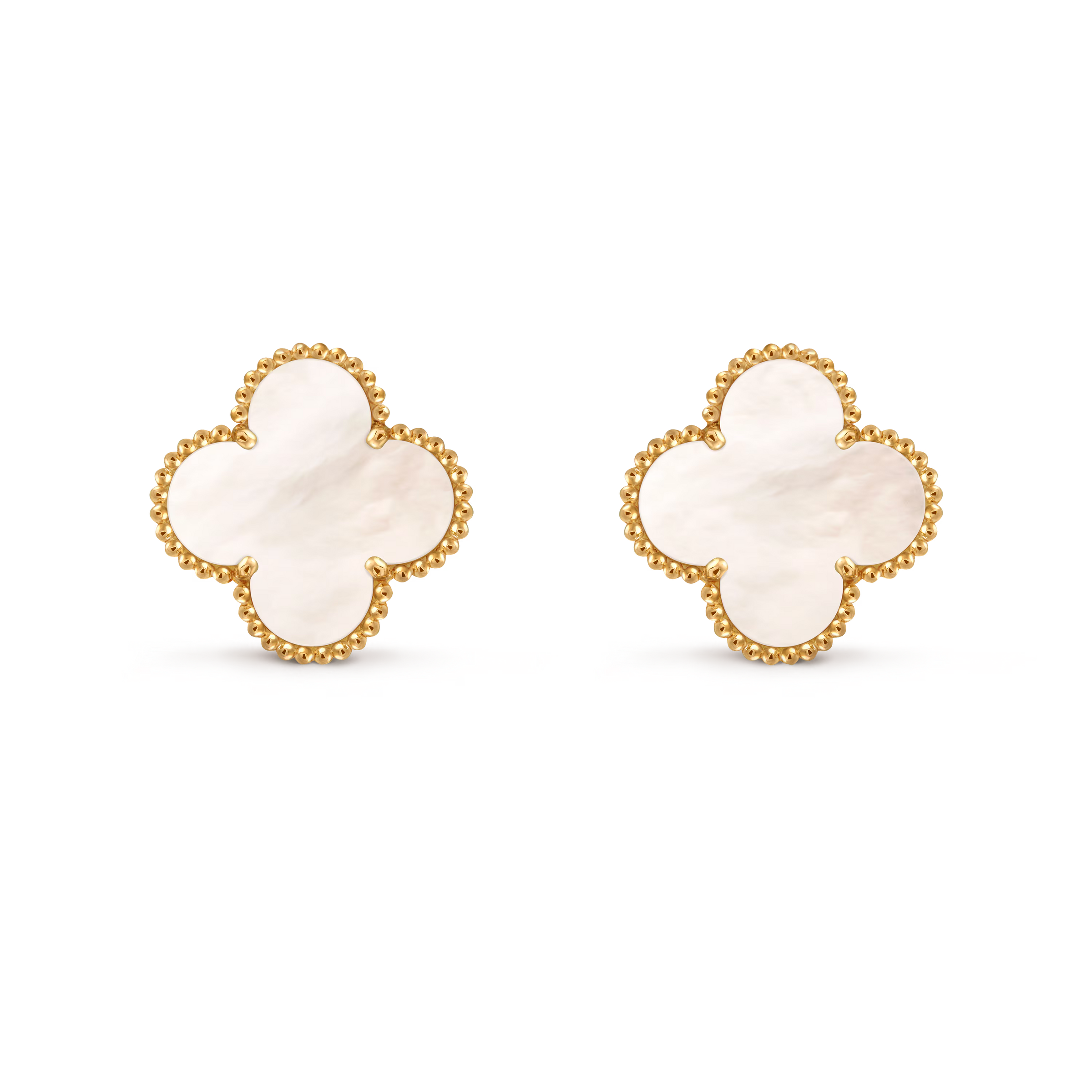Van Cleef & Arpels Vintage Alhambra Medium Mother of Pearl Stud Earrings in 18K Yellow Gold