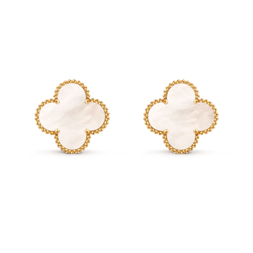 Van Cleef & Arpels Vintage Alhambra Medium Mother of Pearl Stud Earrings in 18K Yellow Gold