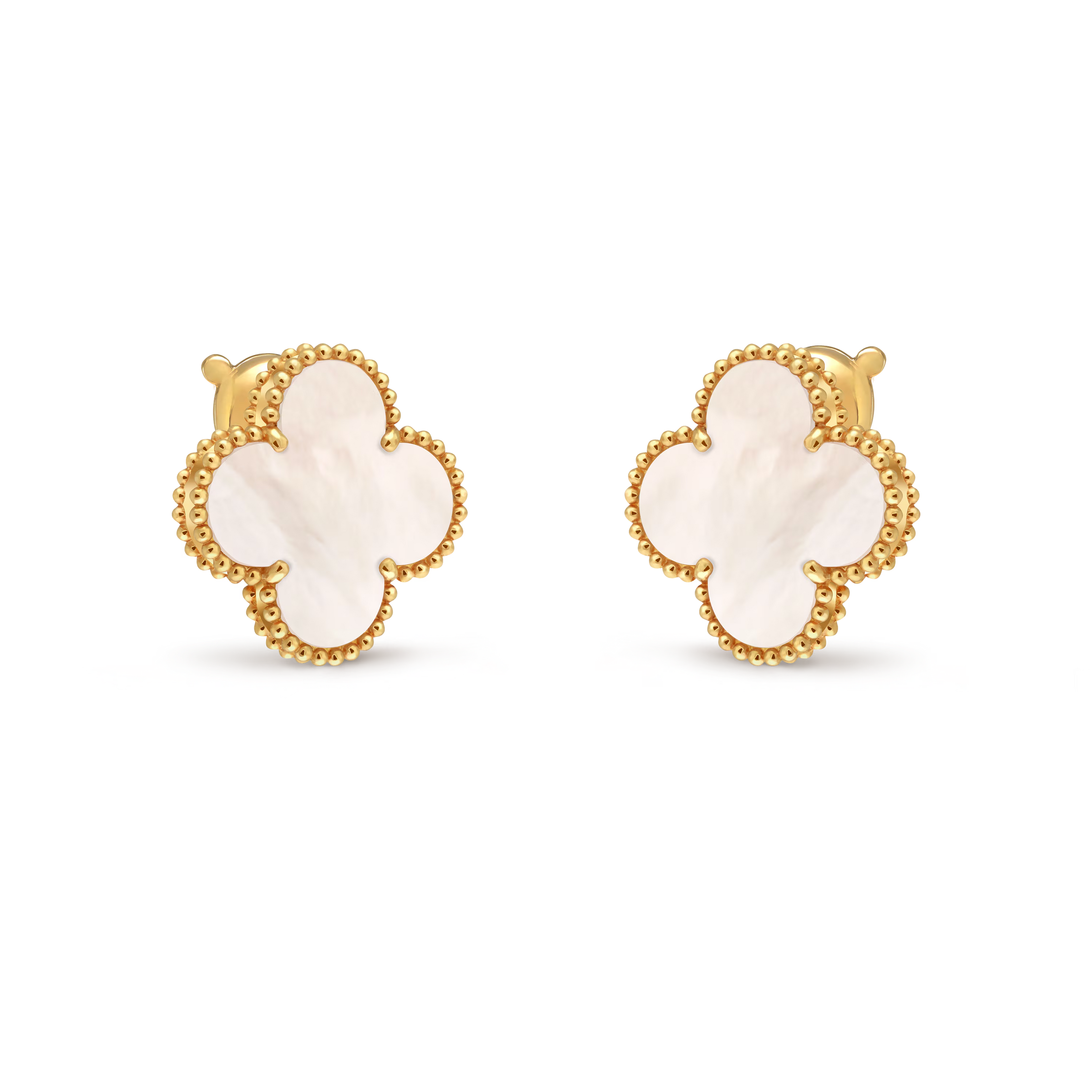 Van Cleef & Arpels Vintage Alhambra Medium Mother of Pearl Stud Earrings in 18K Yellow Gold