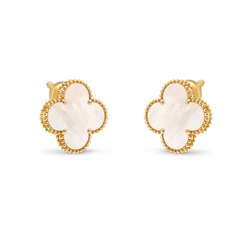 Van Cleef & Arpels Vintage Alhambra Medium Mother of Pearl Stud Earrings in 18K Yellow Gold