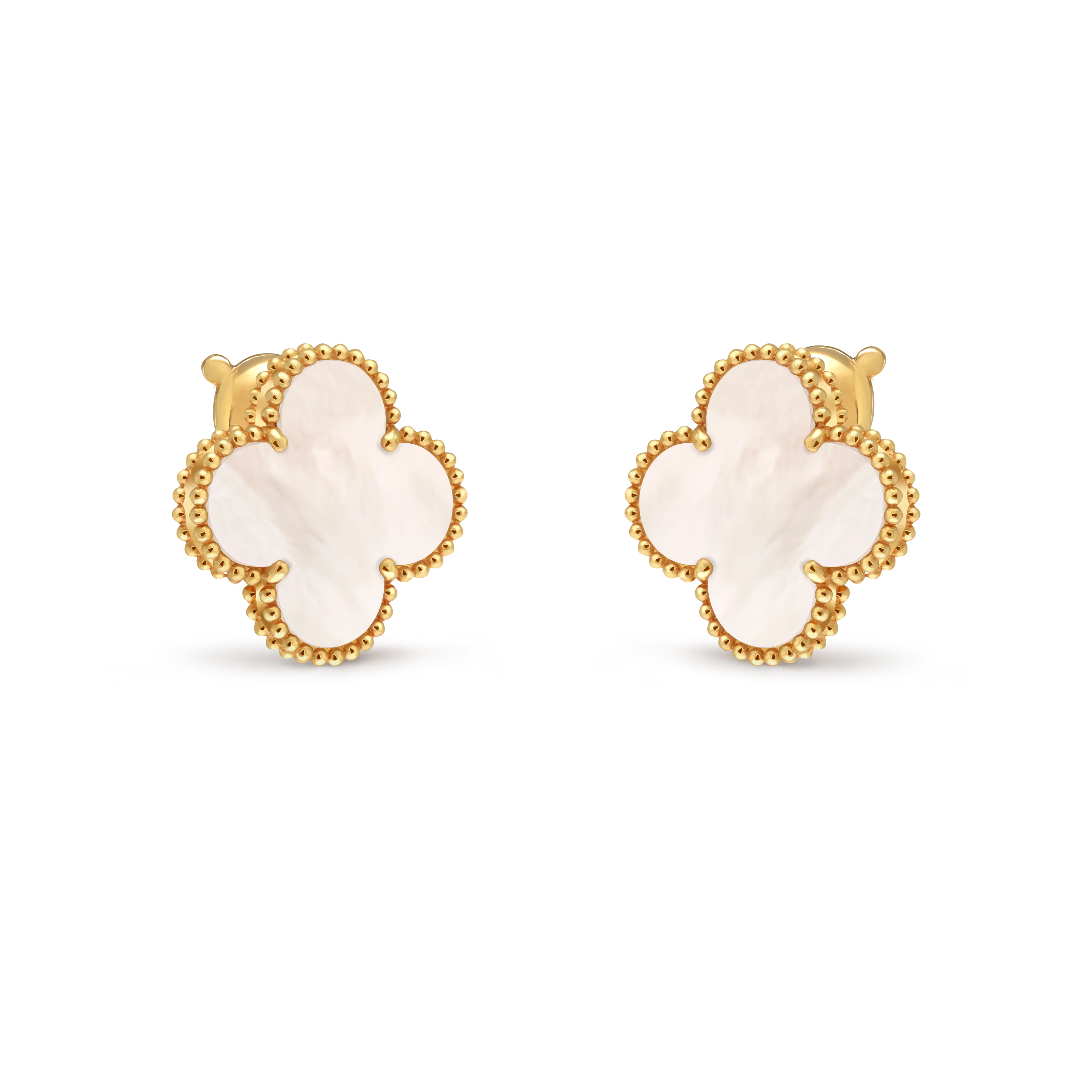 Van Cleef & Arpels Vintage Alhambra Medium Mother of Pearl Stud Earrings in 18K Yellow Gold