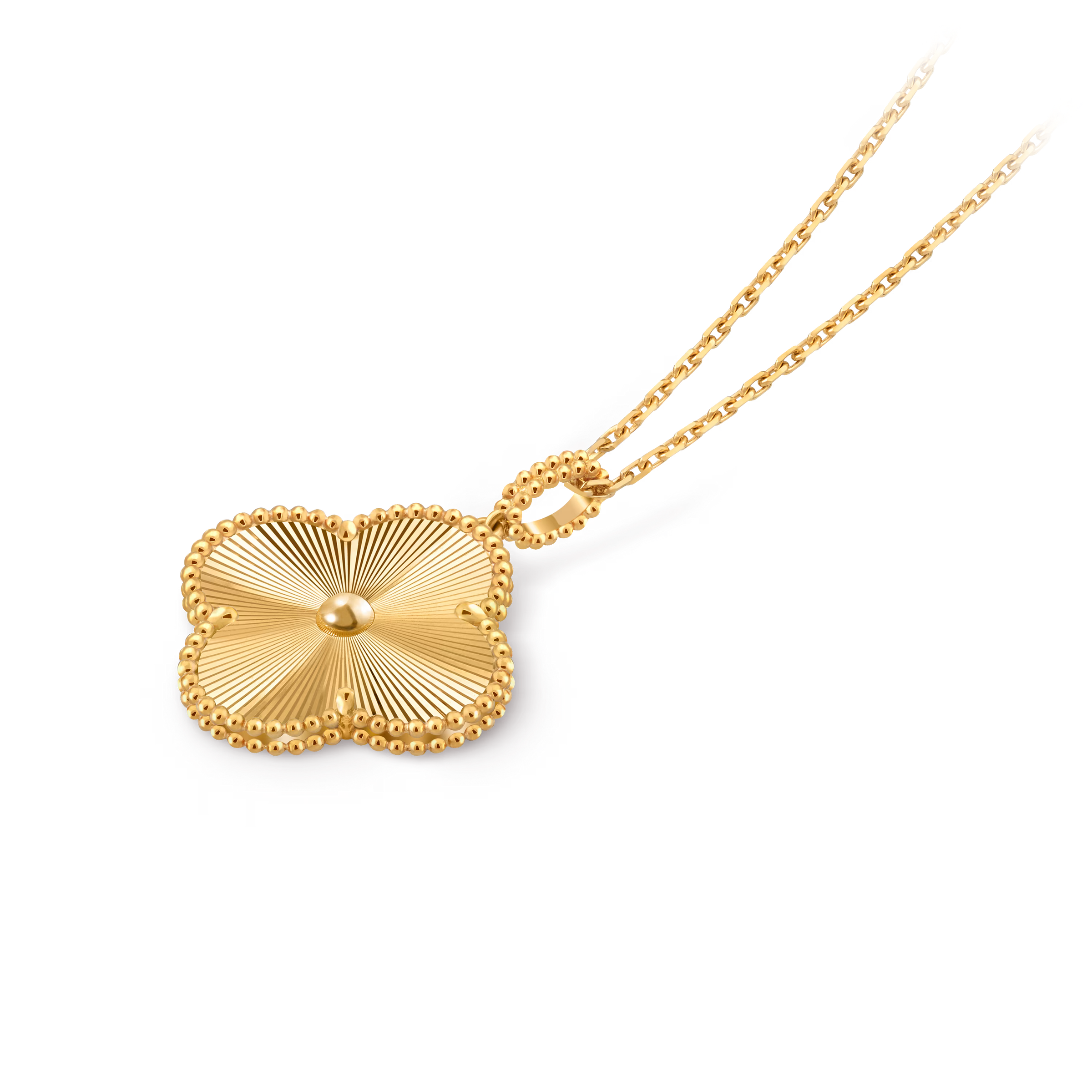 Van Cleef & Arpels Vintage Alhambra 18K Yellow Gold Guilloché Pendant Necklace