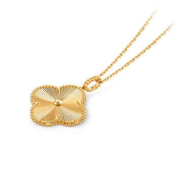 Van Cleef & Arpels Vintage Alhambra 18K Yellow Gold Guilloché Pendant Necklace