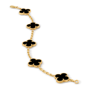 Van Cleef & Arpels Vintage Alhambra 5-Motif Onyx Bracelet in 18K Yellow Gold