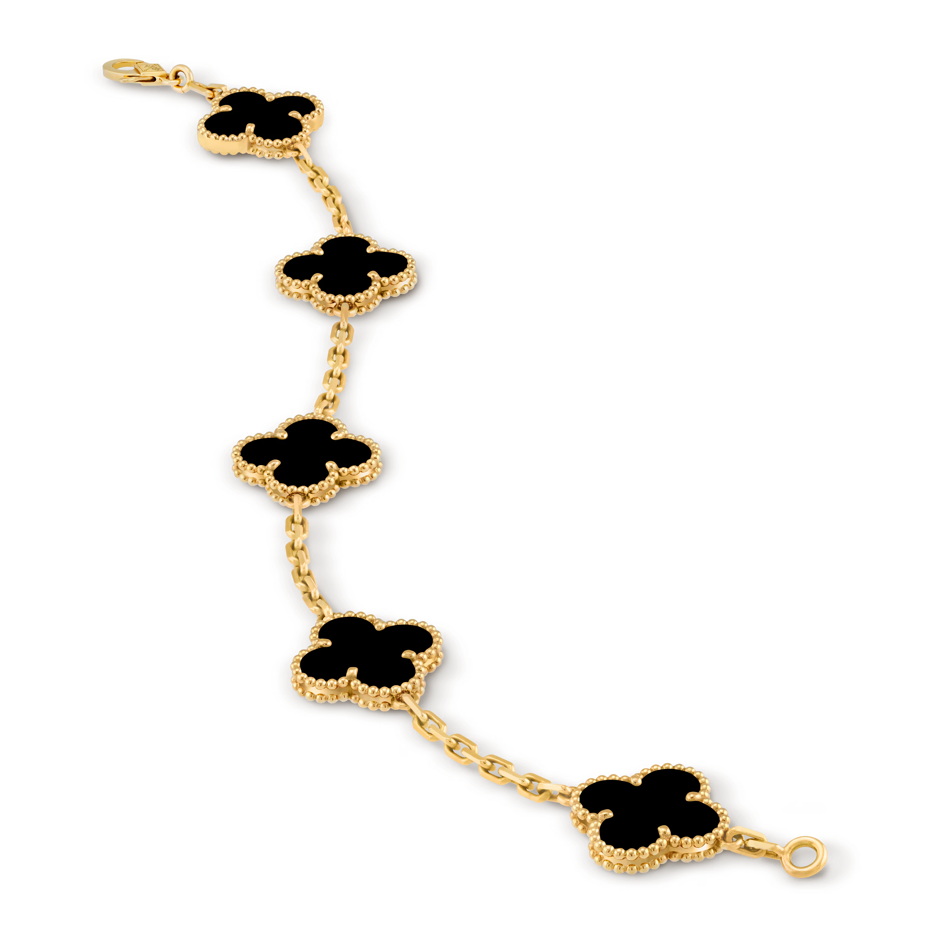 Van Cleef & Arpels Vintage Alhambra 5-Motif Onyx Bracelet in 18K Yellow Gold