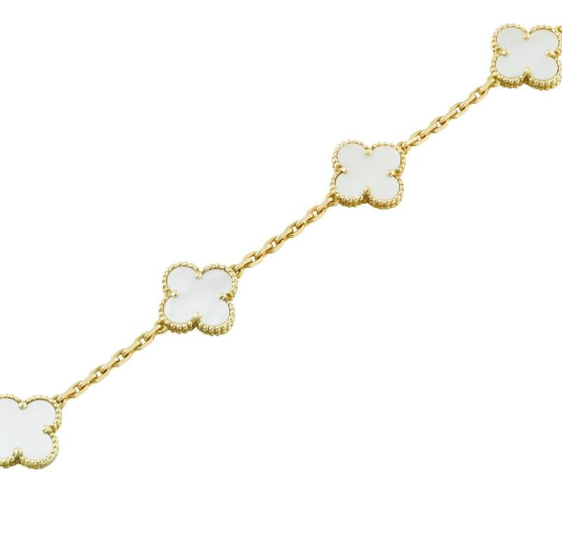 Van Cleef & Arpels Vintage Alhambra 5-Motif White Mother-of-Pearl Bracelet in 18K Yellow Gold