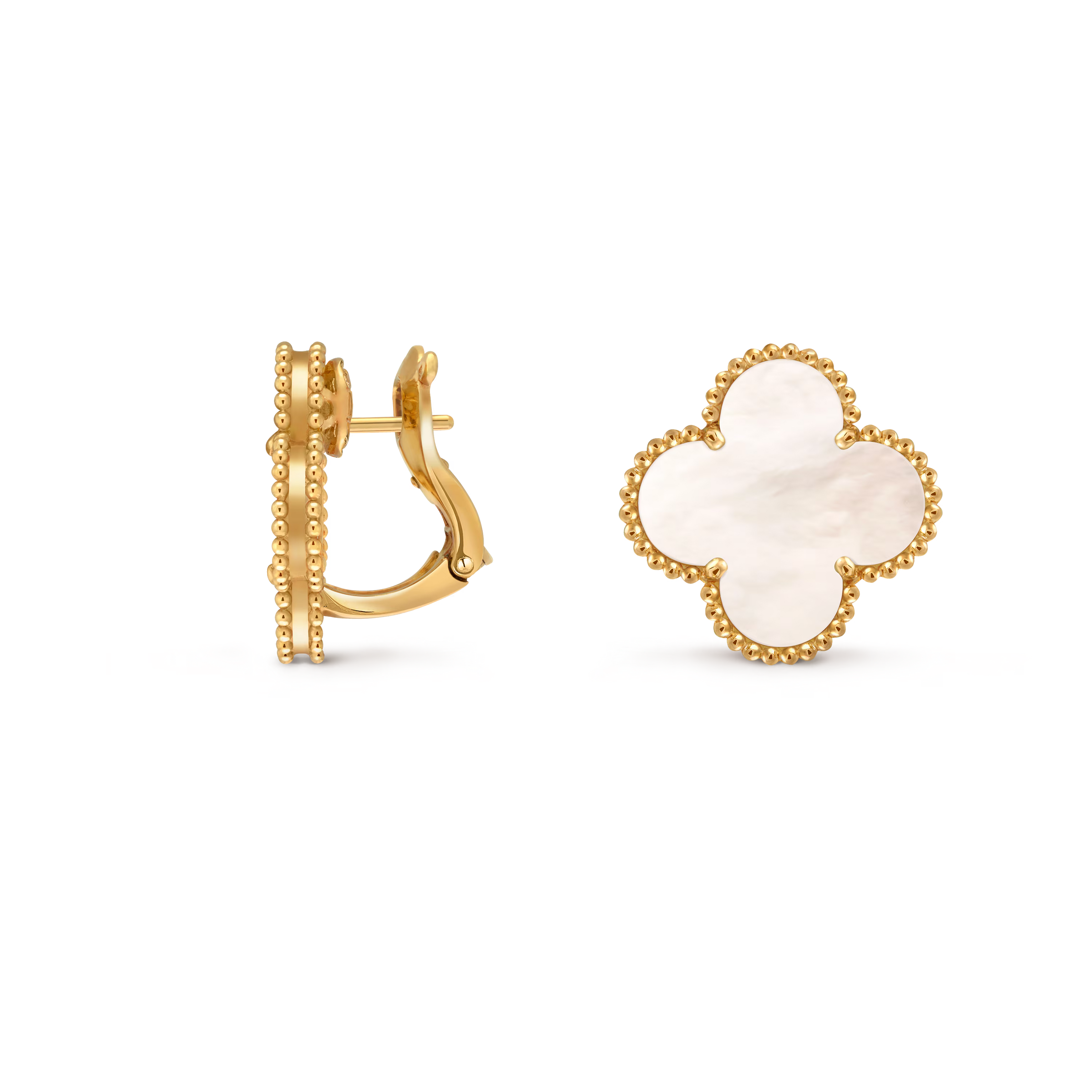 Van Cleef & Arpels Vintage Alhambra Medium Mother of Pearl Stud Earrings in 18K Yellow Gold