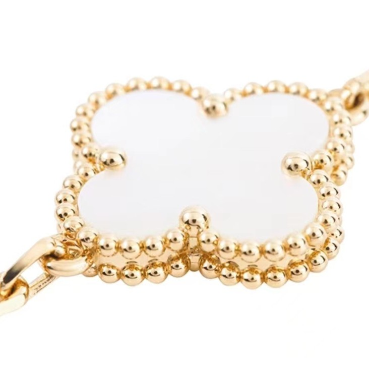Pre-owned Van Cleef & Arpels Vintage Alhambra collection White mother of Pearl clover 5-motif bracelet