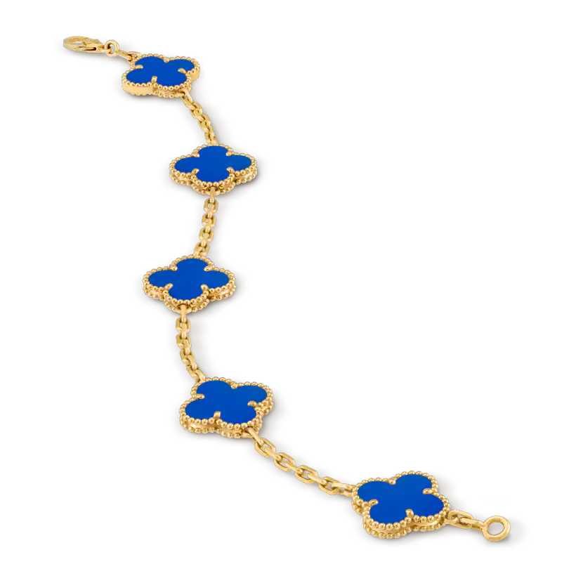 Pre-owned Van Cleef & Arpels Vintage Alhambra yellow gold Blue agate Clover 5-motif bracelet