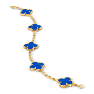 Van Cleef & Arpels Vintage Alhambra 5-Motif Chalcedony Bracelet in 18K Yellow Gold